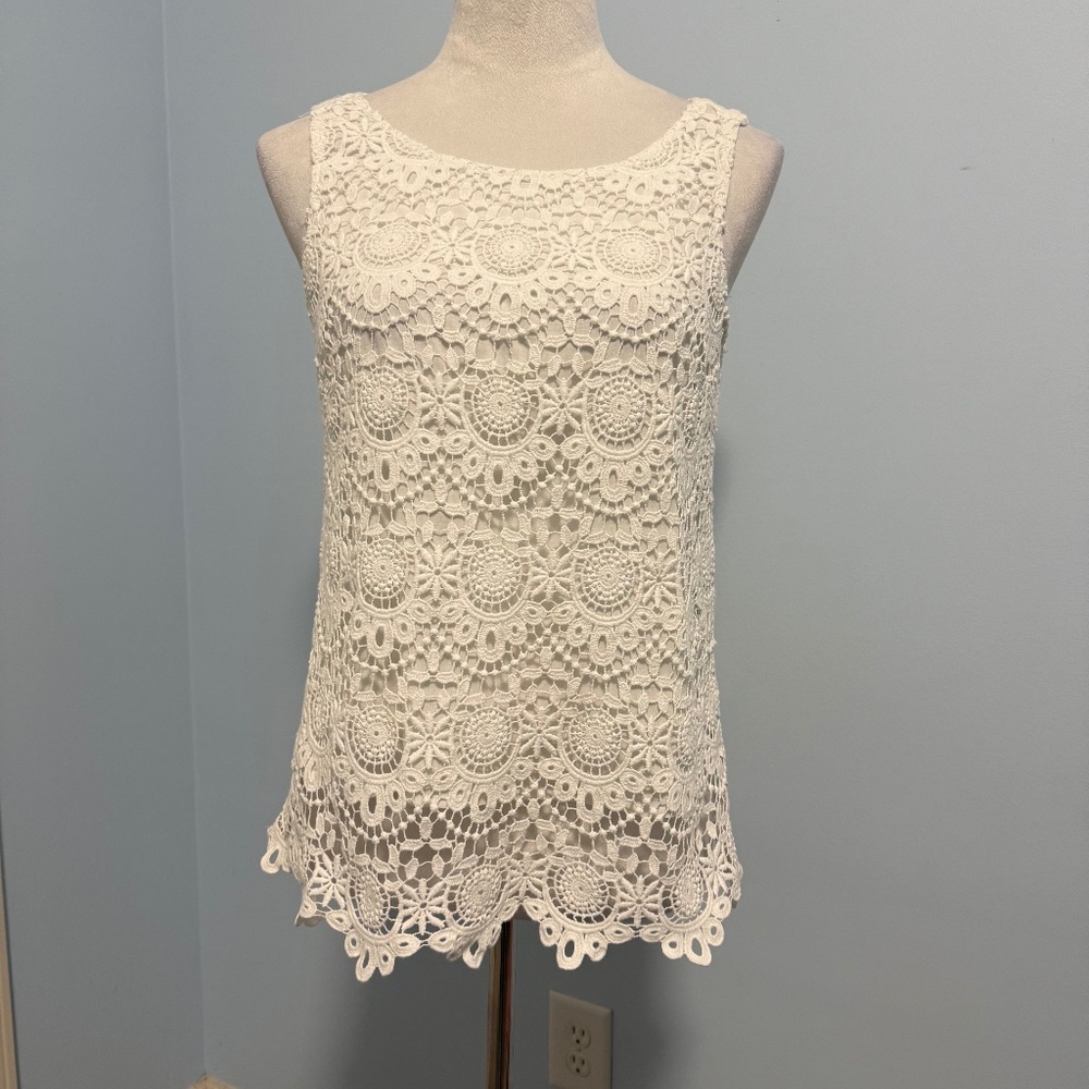 Lilly Pulitzer Lace Crochet Keyhole Back Tank Top Lined White Size XS
